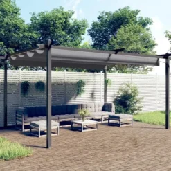 Discount The Living Store havepavillon med sammenrulleligt tag 4x3 m antracitgrå - Festtelte & havepavilloner Buer, Spalier, Lysthuse Uden Tag