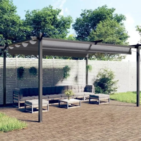 Discount The Living Store havepavillon med sammenrulleligt tag 4x3 m antracitgrå - Festtelte & havepavilloner Buer, Spalier, Lysthuse Uden Tag