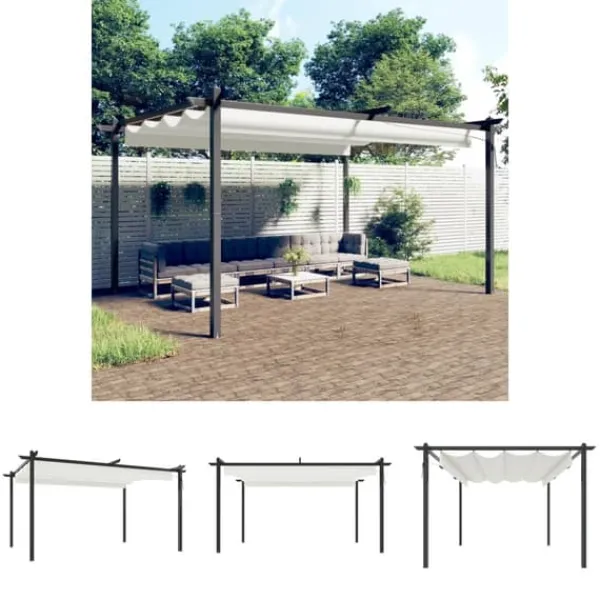 Discount The Living Store havepavillon med sammenrulleligt tag 4x3 m cremefarvet - Festtelte & havepavilloner Buer, Spalier, Lysthuse Uden Tag