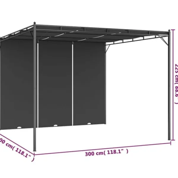Buer, Spalier, Lysthuse Uden Tag^The Living Store havepavillon med gardin 3x3x2,25m antracitgrå - Festtelte & havepavilloner
