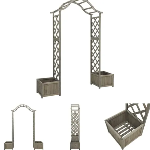 Buer, Spalier, Lysthuse Uden Tag^The Living Store havepergola med plantekasse massivt fyrretræ grå - Havebuer, espalierer & pergolaer