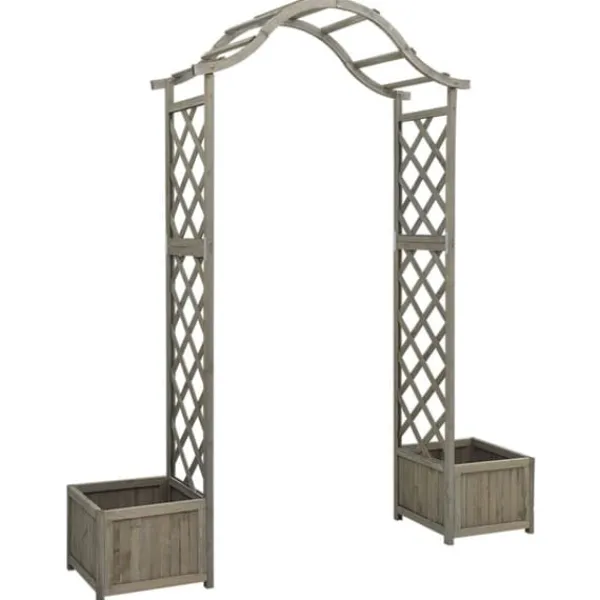 Buer, Spalier, Lysthuse Uden Tag^The Living Store havepergola med plantekasse massivt fyrretræ grå - Havebuer, espalierer & pergolaer
