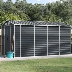 Skure, Garager & Carports^The Living Store haveskur 191x385x198 cm galvaniseret stål antracitgrå - Skure & Redskabsskure