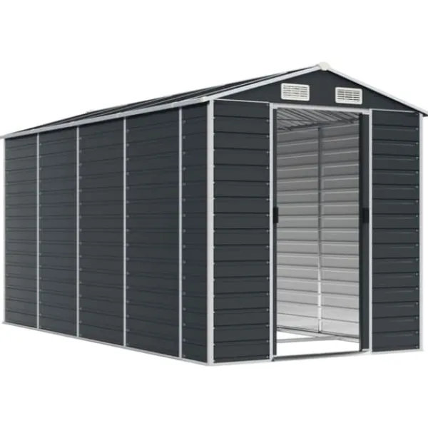 Skure, Garager & Carports^The Living Store haveskur 191x385x198 cm galvaniseret stål antracitgrå - Skure & Redskabsskure