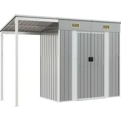 Discount The Living Store haveskur med udvidet tag 277x110,5x181 cm stål lysegrå - Skure & Redskabsskure Skure, Garager & Carports