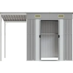 Discount The Living Store haveskur med udvidet tag 277x110,5x181 cm stål lysegrå - Skure & Redskabsskure Skure, Garager & Carports