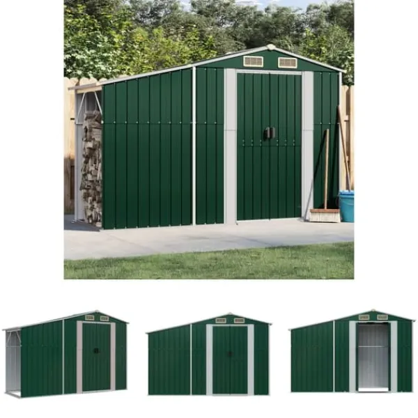 New The Living Store haveskur 277x93x179 cm galvaniseret stål grøn - Skure & Redskabsskure Skure, Garager & Carports
