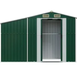New The Living Store haveskur 277x93x179 cm galvaniseret stål grøn - Skure & Redskabsskure Skure, Garager & Carports