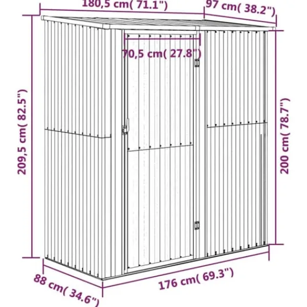 Sale The Living Store haveskur 180,5x97x209,5 galvaniseret stål grå - Skure & Redskabsskure Skure, Garager & Carports