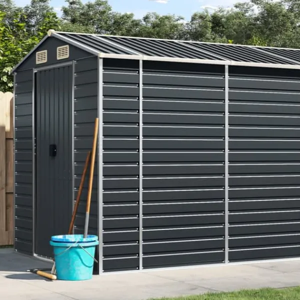 Best The Living Store haveskur 191x810x198 cm galvaniseret stål antracitgrå - Skure & Redskabsskure Skure, Garager & Carports
