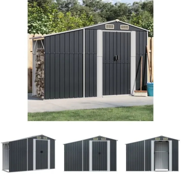 Discount The Living Store haveskur 277x93x179 cm galvaniseret stål antracitgrå - Skure & Redskabsskure Skure, Garager & Carports