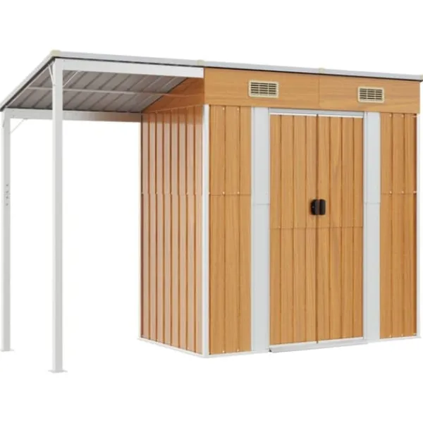 Discount The Living Store haveskur med udvidet tag 277x110,5x181 cm stål lysebrun - Skure & Redskabsskure Skure, Garager & Carports