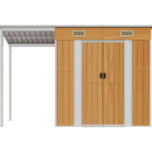 Discount The Living Store haveskur med udvidet tag 277x110,5x181 cm stål lysebrun - Skure & Redskabsskure Skure, Garager & Carports