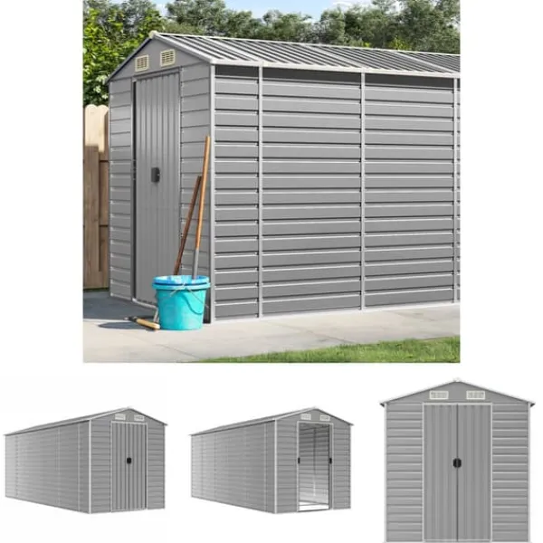 Skure, Garager & Carports^The Living Store haveskur 191x470x198 cm galvaniseret stål lysegrå - Skure & Redskabsskure