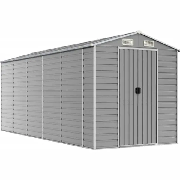Skure, Garager & Carports^The Living Store haveskur 191x470x198 cm galvaniseret stål lysegrå - Skure & Redskabsskure
