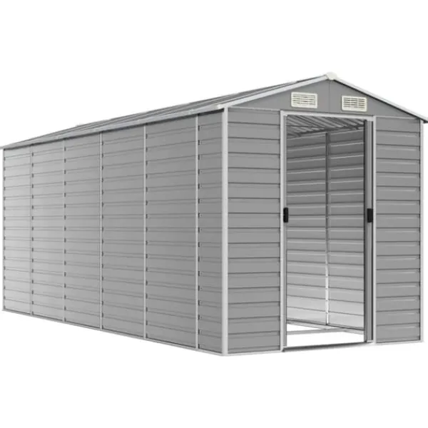 Skure, Garager & Carports^The Living Store haveskur 191x470x198 cm galvaniseret stål lysegrå - Skure & Redskabsskure