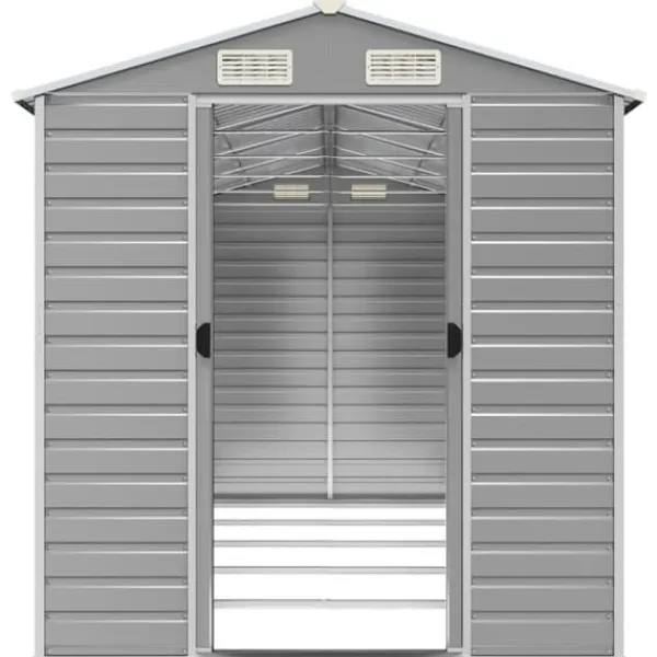 Skure, Garager & Carports^The Living Store haveskur 191x470x198 cm galvaniseret stål lysegrå - Skure & Redskabsskure