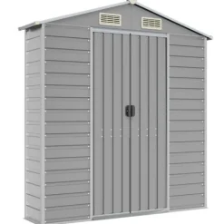 Skure, Garager & Carports^The Living Store haveskur 191x470x198 cm galvaniseret stål lysegrå - Skure & Redskabsskure