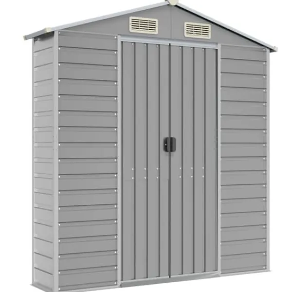 Skure, Garager & Carports^The Living Store haveskur 191x470x198 cm galvaniseret stål lysegrå - Skure & Redskabsskure