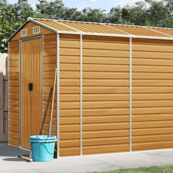 Best The Living Store haveskur 191x555x198 cm galvaniseret stål lysebrun - Skure & Redskabsskure Skure, Garager & Carports