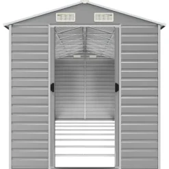 Online The Living Store haveskur 191x725x198 cm galvaniseret stål lysegrå - Skure & Redskabsskure Skure, Garager & Carports