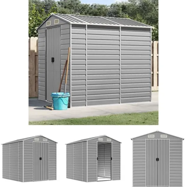 Discount The Living Store haveskur 191x215x198 cm galvaniseret stål lysegrå - Skure & Redskabsskure Skure, Garager & Carports