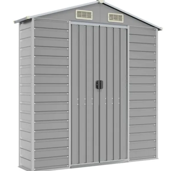 Discount The Living Store haveskur 191x215x198 cm galvaniseret stål lysegrå - Skure & Redskabsskure Skure, Garager & Carports