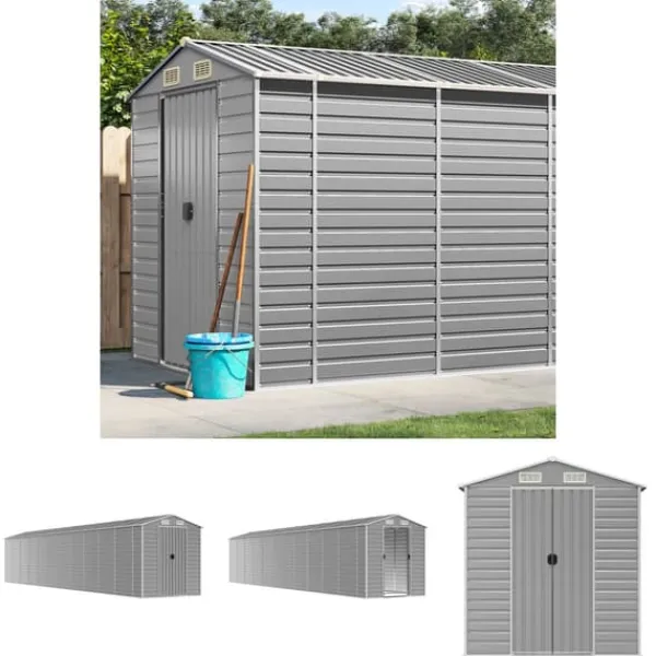Skure, Garager & Carports^The Living Store haveskur 191x980x198 cm galvaniseret stål lysegrå - Skure & Redskabsskure