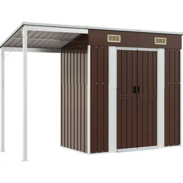 Clearance The Living Store haveskur med udvidet tag 277x110,5x181 cm stål brun - Skure & Redskabsskure Skure, Garager & Carports