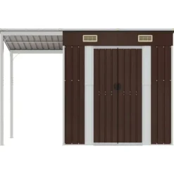 Clearance The Living Store haveskur med udvidet tag 277x110,5x181 cm stål brun - Skure & Redskabsskure Skure, Garager & Carports