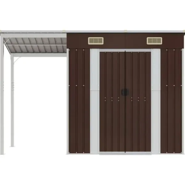 Clearance The Living Store haveskur med udvidet tag 277x110,5x181 cm stål brun - Skure & Redskabsskure Skure, Garager & Carports
