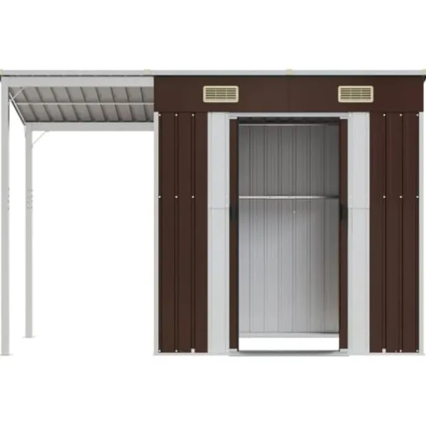 Clearance The Living Store haveskur med udvidet tag 277x110,5x181 cm stål brun - Skure & Redskabsskure Skure, Garager & Carports
