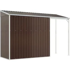 Clearance The Living Store haveskur med udvidet tag 277x110,5x181 cm stål brun - Skure & Redskabsskure Skure, Garager & Carports
