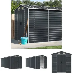 Clearance The Living Store haveskur 191x470x198 cm galvaniseret stål antracitgrå - Skure & Redskabsskure Skure, Garager & Carports