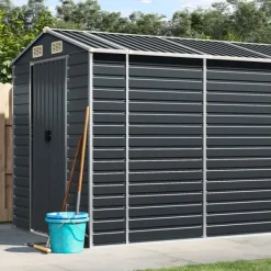 Clearance The Living Store haveskur 191x470x198 cm galvaniseret stål antracitgrå - Skure & Redskabsskure Skure, Garager & Carports
