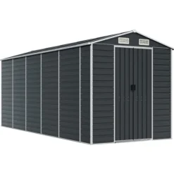 Clearance The Living Store haveskur 191x470x198 cm galvaniseret stål antracitgrå - Skure & Redskabsskure Skure, Garager & Carports