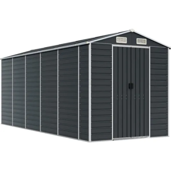 Clearance The Living Store haveskur 191x470x198 cm galvaniseret stål antracitgrå - Skure & Redskabsskure Skure, Garager & Carports