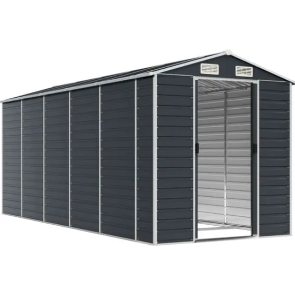 Clearance The Living Store haveskur 191x470x198 cm galvaniseret stål antracitgrå - Skure & Redskabsskure Skure, Garager & Carports
