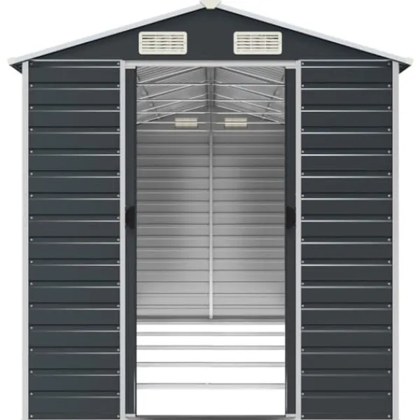 Clearance The Living Store haveskur 191x470x198 cm galvaniseret stål antracitgrå - Skure & Redskabsskure Skure, Garager & Carports