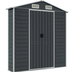 Clearance The Living Store haveskur 191x470x198 cm galvaniseret stål antracitgrå - Skure & Redskabsskure Skure, Garager & Carports