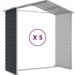 Clearance The Living Store haveskur 191x470x198 cm galvaniseret stål antracitgrå - Skure & Redskabsskure Skure, Garager & Carports