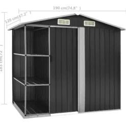Skure, Garager & Carports^The Living Store haveskur med reol 205x130x183 cm jern antracitgrå - Skure & Redskabsskure
