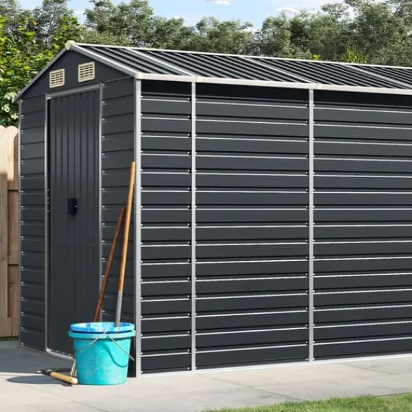 The Living Store haveskur 191x640x198 cm galvaniseret stål antracitgrå - Skure & Redskabsskure Skure, Garager & Carports