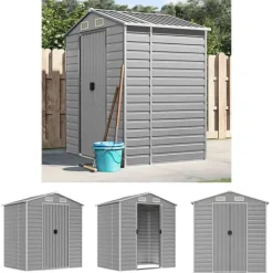 Sale The Living Store haveskur 191x130x198 cm galvaniseret stål lysegrå - Skure & Redskabsskure Skure, Garager & Carports