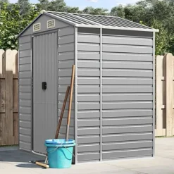 Sale The Living Store haveskur 191x130x198 cm galvaniseret stål lysegrå - Skure & Redskabsskure Skure, Garager & Carports