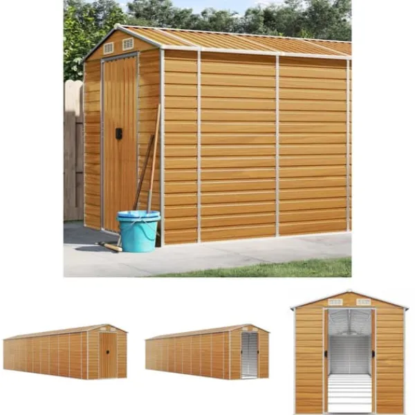 Best The Living Store haveskur 191x895x198 cm galvaniseret stål lysebrun - Skure & Redskabsskure Skure, Garager & Carports