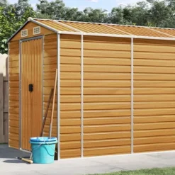 Best The Living Store haveskur 191x895x198 cm galvaniseret stål lysebrun - Skure & Redskabsskure Skure, Garager & Carports