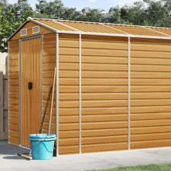 The Living Store haveskur 191x640x198 cm galvaniseret stål lysebrun - Skure & Redskabsskure Skure, Garager & Carports