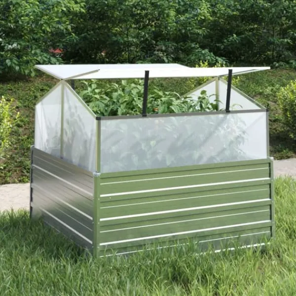 Drivhus^The Living Store højbed med drivhus 100x100x85 cm sølvfarvet - Plantekrukker