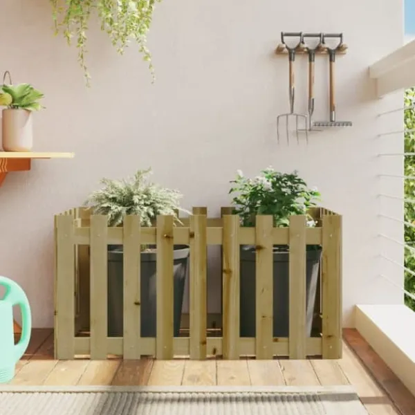 Clearance The Living Store højbed med stakitdesign 100x50x50 cm imprægneret fyrretræ - Plantekrukker Krukker & Plantebeholdere